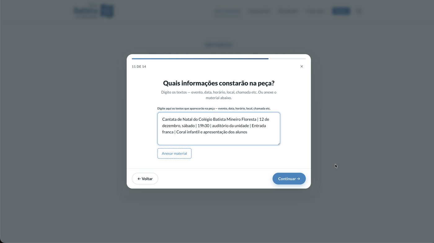 Campo para digitar as informações que constarão na peça