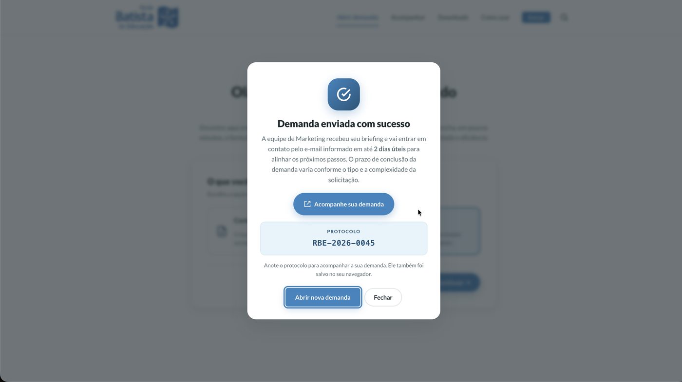 Tela de confirmação com o número de protocolo